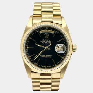 Pre Owned Rolex Day-Date President 18038 Automatic Black Dial 18K Yellow Gold Men's Wristwatch 36mm