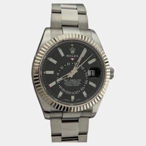 Pre Owned Rolex Sky-Dweller 326934 Automatic Black Dial Stainless Steel 18k White Gold Men's Wristwatch 42mm