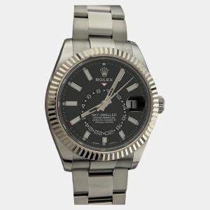 Pre Owned Rolex Sky-Dweller 326934 Automatic Black Dial Stainless Steel 18k White Gold Men's Wristwatch 42mm