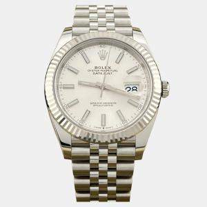 Pre Owned Rolex Datejust 126334 Automatic Silver 18k White Gold Stainless Steel Men's Wristwatch 41 mm