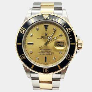 Pre Owned Rolex Submariner 16613 Automatic Champagne 18K Yellow Gold Stainless Steel Men's Wristwatch 40mm