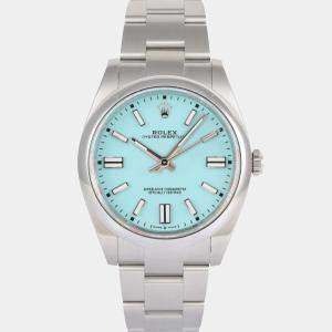 Pre Owned Rolex Oyster Perpetual 124300 Steel Turquoise Dial Men's Wristwatch 41 mm