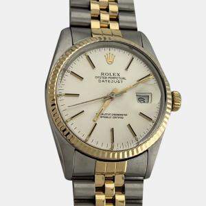 Pre Owned Rolex Datejust 16013 Automatic Cream 18k Yellow Gold Stainless Steel Men's Wristwatch 36 mm