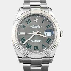 Pre Owned Rolex Datejust 126334 Automatic Grey 18k White Gold Stainless Steel Men's Wristwatch 41 mm