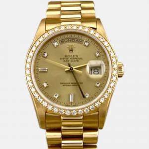 Pre Owned Rolex Day Date 18348 Automatic Gold diamonds 18k Yellow Gold Men's Wristwatch 36 mm