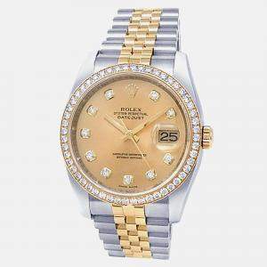 Pre Owned Rolex Datejust 116243 Automatic Champagne Dial 18k Yellow Gold Stainless Steel Diamond Men's Wristwatch 36mm
