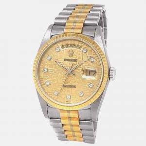 Pre Owned Rolex President Day-Date 18239 Automatic Champagne Dial 18k Tridor Gold Men's Wristwatch 36 mm