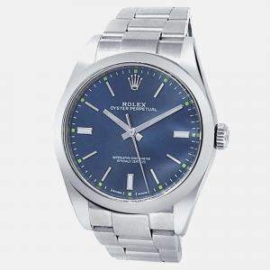 Pre Owned Rolex Oyster Perpetual 114300 Automatic Blue Dial Stainless Steel Men's Wristwatch 39 mm