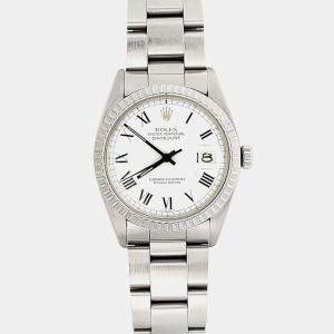 Pre Owned Rolex Datejust 16030 Automatic White Buckley Roman Dial Stainless Steel Men's Wristwatch 36 mm