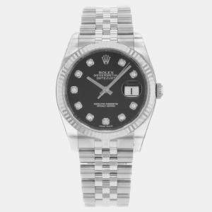 Pre Owned Rolex Datejust 116234 Automatic Black Diamond Dial 18k White Gold Stainless Steel Men's Wristwatch 36mm