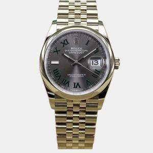 Pre Owned Rolex Datejust 126200 Automatic Grey Wimbledon Dial Stainless Steel Men's Wristwatch 36mm