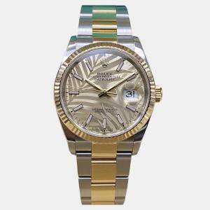 Pre Owned Rolex Datejust 126233 Automatic Champagne Palm Motif Dial Stainless Steel 18k Yellow Gold Men's Wristwatch 36mm
