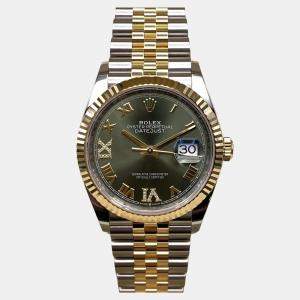 Pre Owned Rolex Datejust 126233 Automatic Olive Green Dial Stainless Steel 18k Yellow Gold Men's Wristwatch 36mm