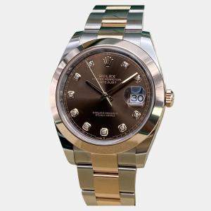 Pre Owned Rolex Datejust 126301 Automatic Chocolate Diamond Dial Stainless Steel 18k Rose Gold Men's Wristwatch 41 mm
