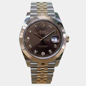 Pre Owned Rolex Datejust 126301 Automatic Chocolate Diamond Dial Stainless Steel Rose Gold Men's Wristwatch 41 mm
