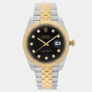 Pre Owned Rolex Datejust 126333 Automatic Black Diamond Dial Stainless Steel 18k Yellow Gold Men's Wristwatch 41 mm