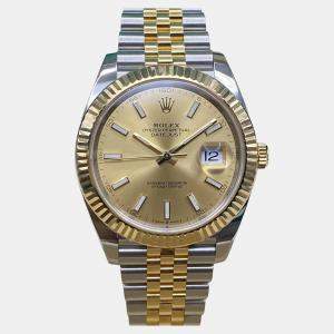 Pre Owned Rolex Datejust 126333 Automatic Champagne Dial Stainless Steel 18k Yellow Gold Men's Wristwatch 41 mm