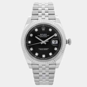 Pre Owned Rolex Datejust 126334 Automatic Black Diamond Dial Stainless Steel White Gold Men's Wristwatch 41mm