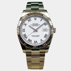 Pre Owned Rolex Datejust 126334 Automatic White Roman Dial Stainless Steel 18k White Gold Men's Wristwatch 41mm
