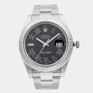 مملوكة مسبقًا Rolex Datejust II 116334 Automatic Gray Dial Stainless Steel 18k White Gold Men's Wristwatch 41mm