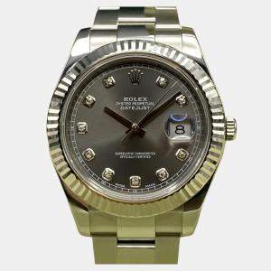 مملوكة مسبقًا Rolex Datejust II 116334 Automatic Rhodium Diamond Dial Stainless Steel 18k White Gold Men's Wristwatch 41mm