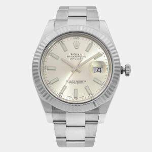 مملوكة مسبقًا Rolex Datejust II 116334 Automatic Silver Dial Stainless Steel 18k White Gold Men's Wristwatch 41mm