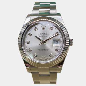 مملوكة مسبقًا Rolex Datejust II 116334 Automatic Silver Diamond Dial Stainless Steel 18k White Gold Men's Wristwatch 41mm