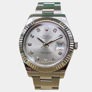 مملوكة مسبقًا Rolex Datejust II 116334 Automatic Silver Diamond Dial Stainless Steel Men's Wristwatch 41mm