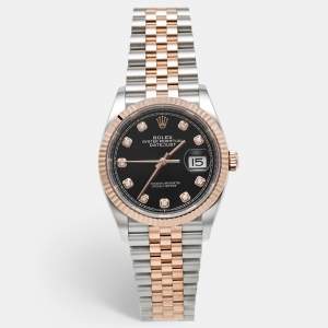 Pre Owned Rolex Datejust M1263231-0019 Black Dial 18K Everose Gold Oystersteel Diamond Men's Wristwatch 36 mm