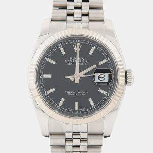Pre Owned Rolex Datejust 116234 Automatic Black Stainless Steel and White Gold Men's Wristwatch 36mm