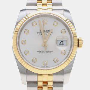 Pre Owned Rolex Datejust 116233 Silver 18K Yellow Gold Stainless Steel Diamond Automatic Men's Watches 36mm