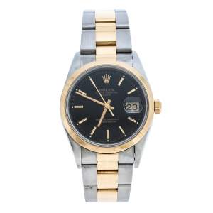 Pre Owned Rolex Black 18K Yellow Gold Stainless Steel Oyster Perpetual Date 15203 Men's Wristwatch 34 mm