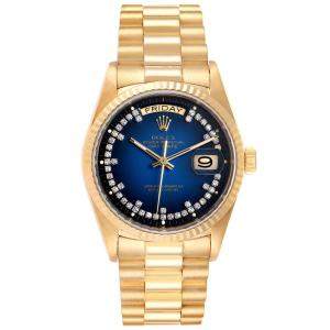 Pre Owned Rolex Blue Diamonds 18K Yellow Gold President Day-Date 18038 Men's Wristwatch 36 MM