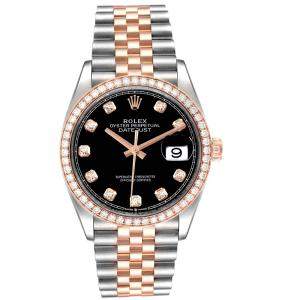 Rolex Black Diamonds 18K Rose Gold And Stainless Steel Datejust 126231 Automatic Men's Wristwatch 36 MM