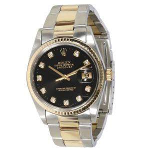 Pre Owned Rolex Black Diamonds 18K Yellow Gold And Stainless Steel Datejust 16013 Men's Wristwatch 36 MM