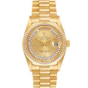 Rolex Champagne Diamonds 18k Yellow Gold President Day-Date 18038 Men's Wristwatch 36 MM
