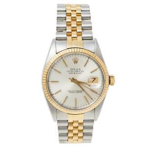 Pre Owned Rolex Silver 18K Yellow Gold and Stainless Steel Datejust 16013 Men's Wristwatch 36 mm