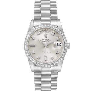 Rolex Silver Diamonds Platinum 18346 President Day-Date Men's Wristwatch 36 MM