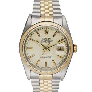 Rolex Silver 18k Yellow Gold And Stainless Steel Datejust 16233 Men's Wristwatch 36 MM