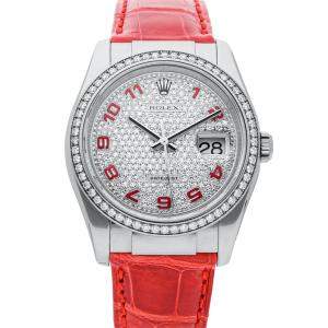 Rolex Silver Diamonds 18K White Gold Datejust 116189 Men's Wristwatch 36 MM
