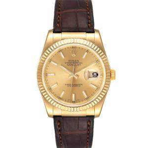 Rolex Champagne 18K Yellow Gold Datejust 116138 Men's Wristwatch 36 MM
