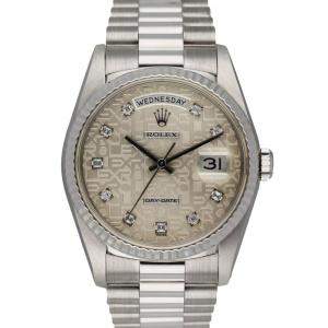 Pre Owned Rolex Silver Diamonds 18K White Gold Day-Date 18239 Men's Wristwatch 36 MM