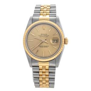 Pre Owned Rolex Champagne 18K Yellow Gold & Stainless Steel Datejust 16233 Automatic Unisex Wristwatch 36 mm