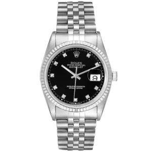 Rolex Black Diamonds 18K White Gold And Stainless Steel Datejust 16234 Men's Wristwatch 36 MM
