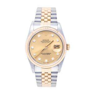 Pre Owned Rolex Champagne 18K Yellow Gold & Stainless Steel Diamonds Datejust 16233 Automatic Men's Wristwatch 36 mm