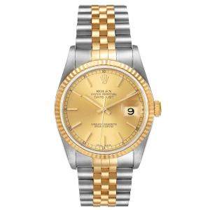 Pre Owned Rolex Champagne 18k Yellow Gold And Stainless Steel Datejust 16233 Men's Wristwatch 36 MM