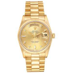 Rolex Champagne Diamonds 18K Yellow Gold President Day-Date 18238 Men's Wristwatch 36 MM