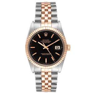 Rolex Black 18K Rose Gold And Stainless Steel Datejust Vintage 1601 Men's Wristwatch 36 MM