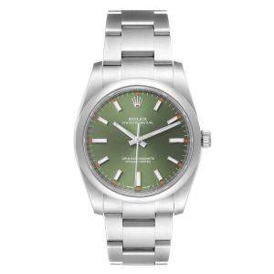 Rolex Olive Green Stainless Steel Oyster Perpetual 114200 Men's Wristwatch 34 MM