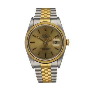 Rolex Champagne 18k Yellow Gold And Stainless Steel Datejust 16233 Men's Wristwatch 36 MM